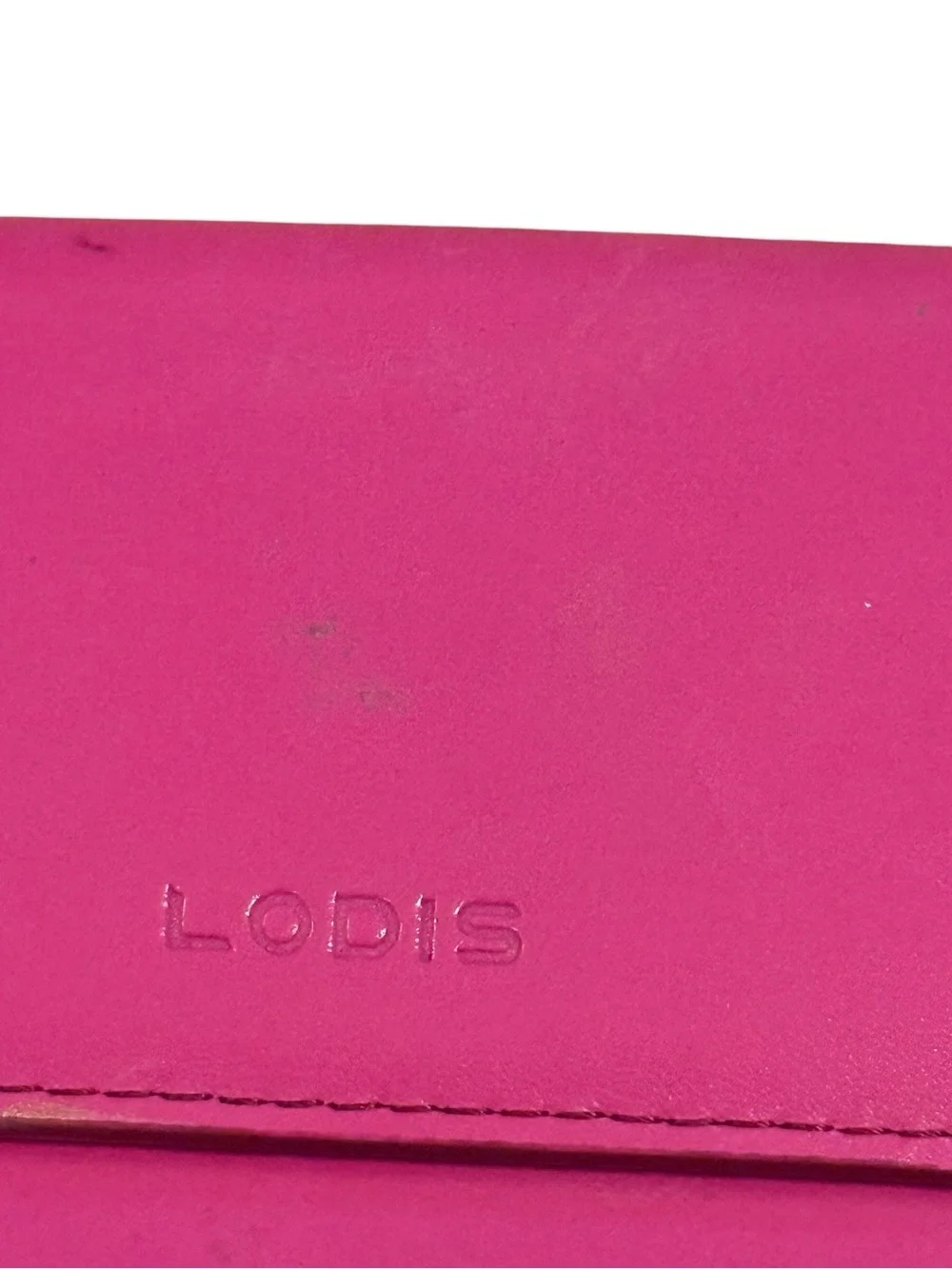 Lodis Bright Fuchsia Leather Flap Clutch with Subtle Embossed Logo